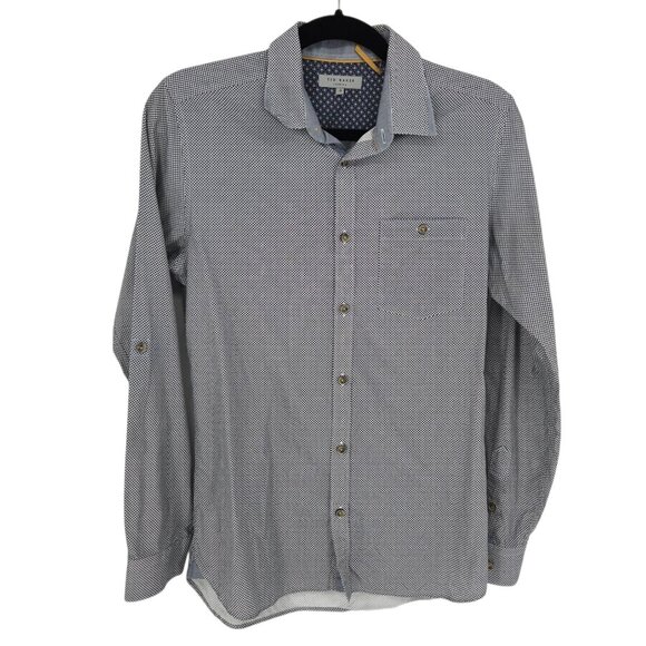 Ted Baker London Mens 2 small navy button up roll tab long sleeve cotton shirt